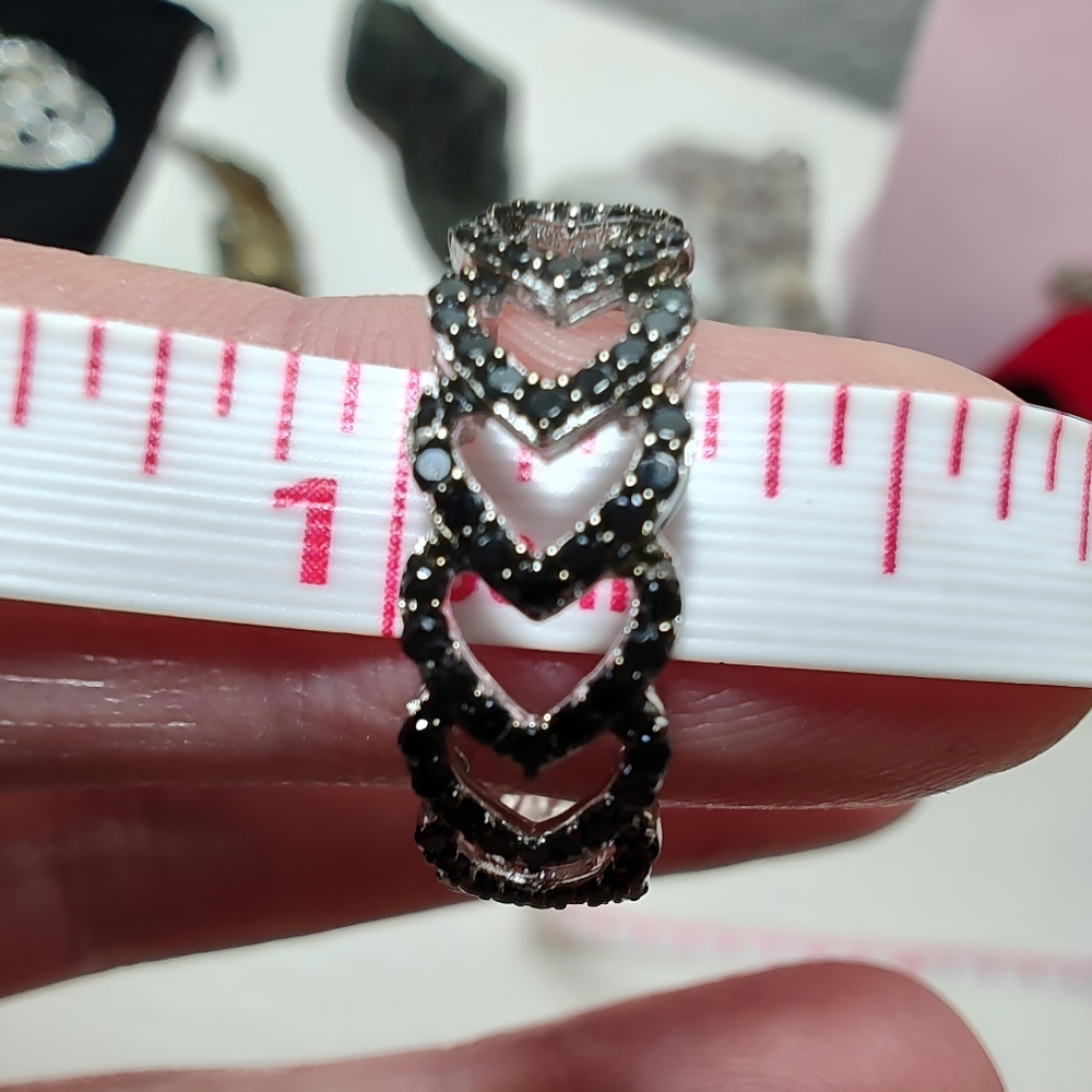 Macy's Black Spinel Multi-Heart Ring (5/8 ct. t.w.) in Sterling Silver Size 7 - Picture 6 of 10